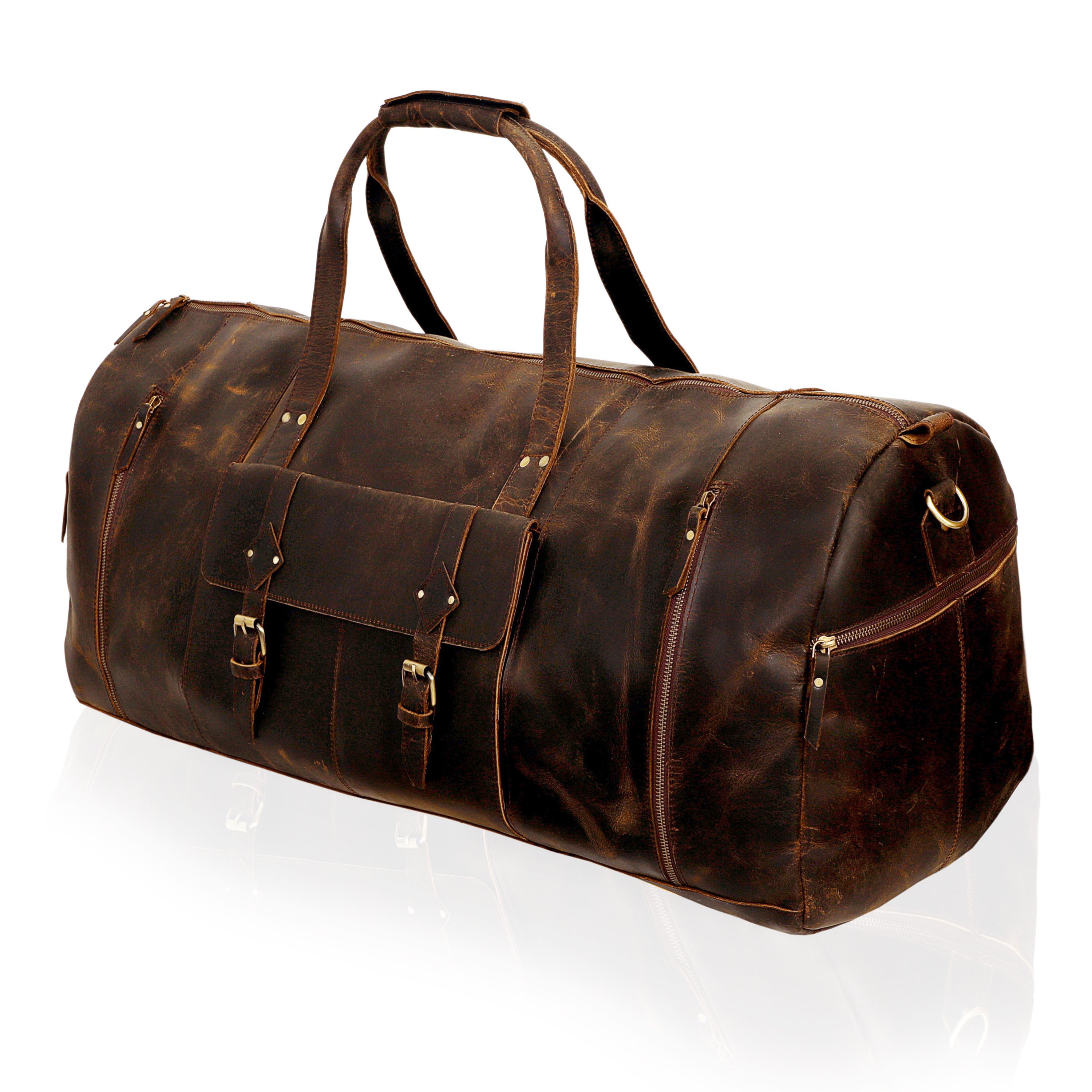 Leather Weekender Bag Side Angle