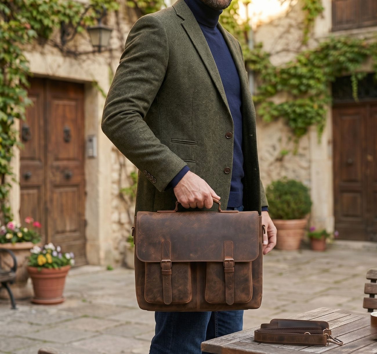 Austin Buffalo Hunter Leather Messenger Bag