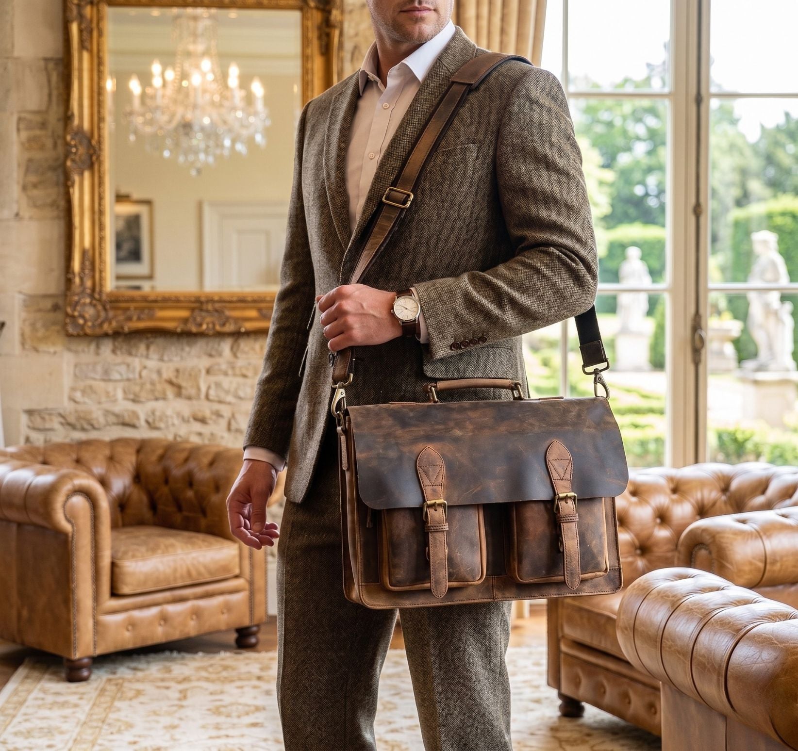 Harrison Buffalo Leather Messenger Bag