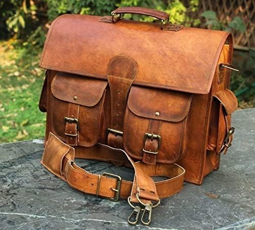 Heritage Crafted: Vintage Leather Laptop Messenger Briefcase - Genuine leather laptop bag - Leather Office bag