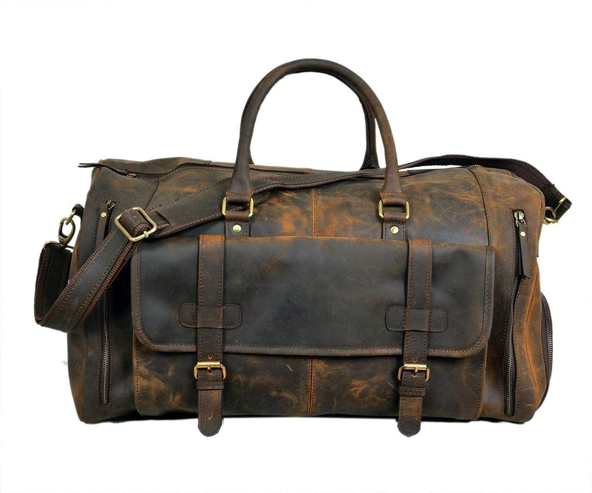 Buffalo Leather Duffel Bag - Vintage Travel Companion - Cuero Bags