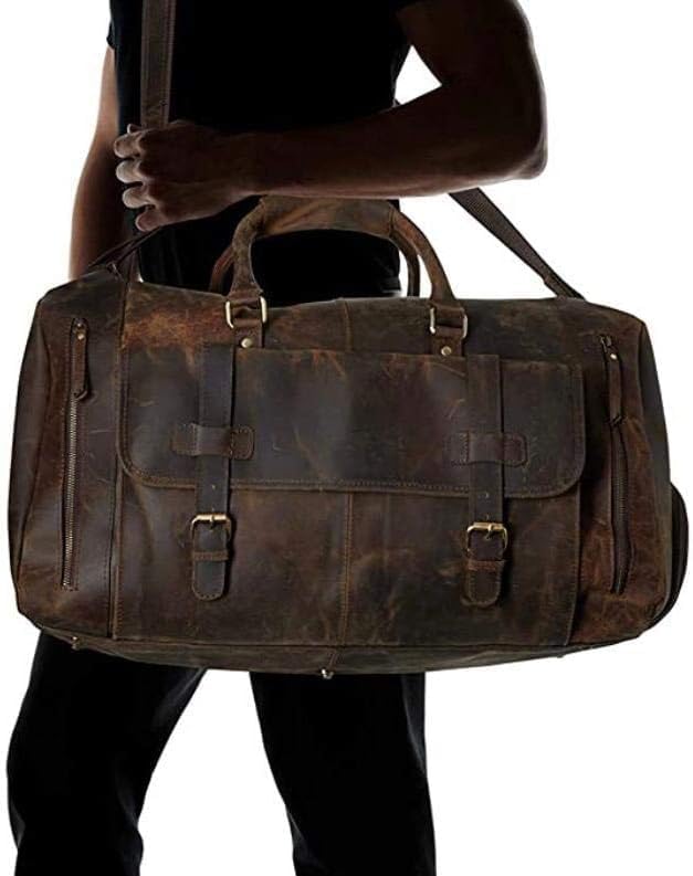 Classic Genuine Leather Duffel: Your Perfect Travel and Gym Companion for Men and Women - Vintage Leather Bag - Vintage Leather Duffel Bag (Available in 3 Sizes - 20" , 24" , 28" inches)