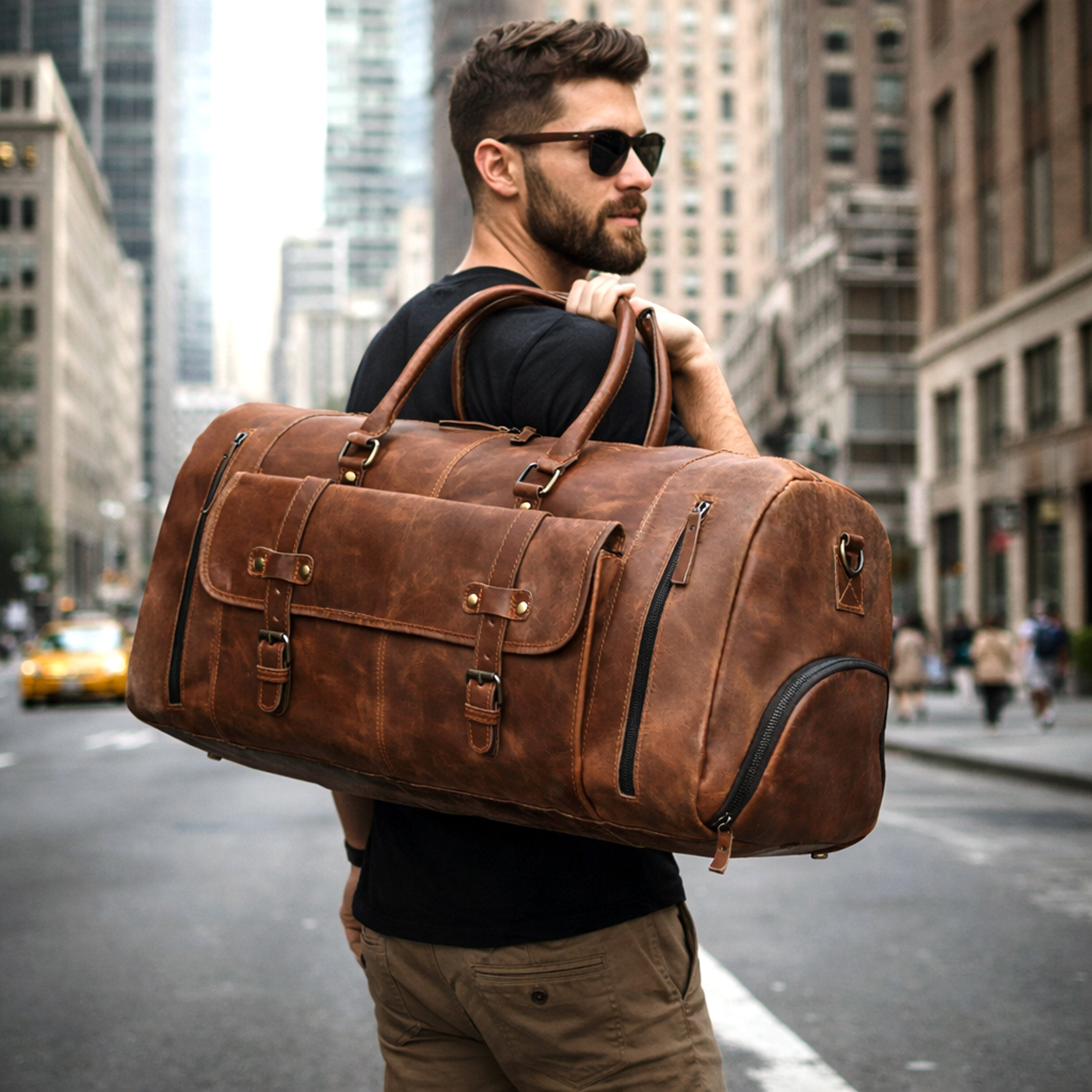 Leather Shoe Duffle Bag for Men – Tan