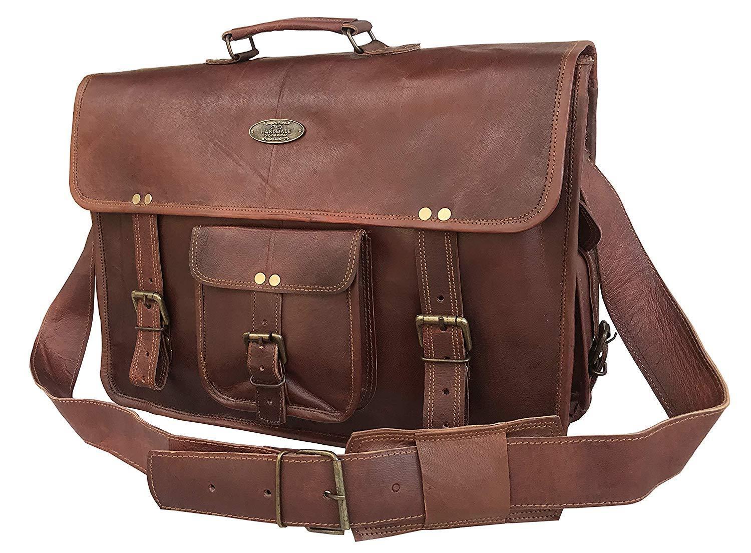 18 Inch Vintage Handmade Leather Messenger Bag for Laptop Briefcase Satchel Bag - cuerobags