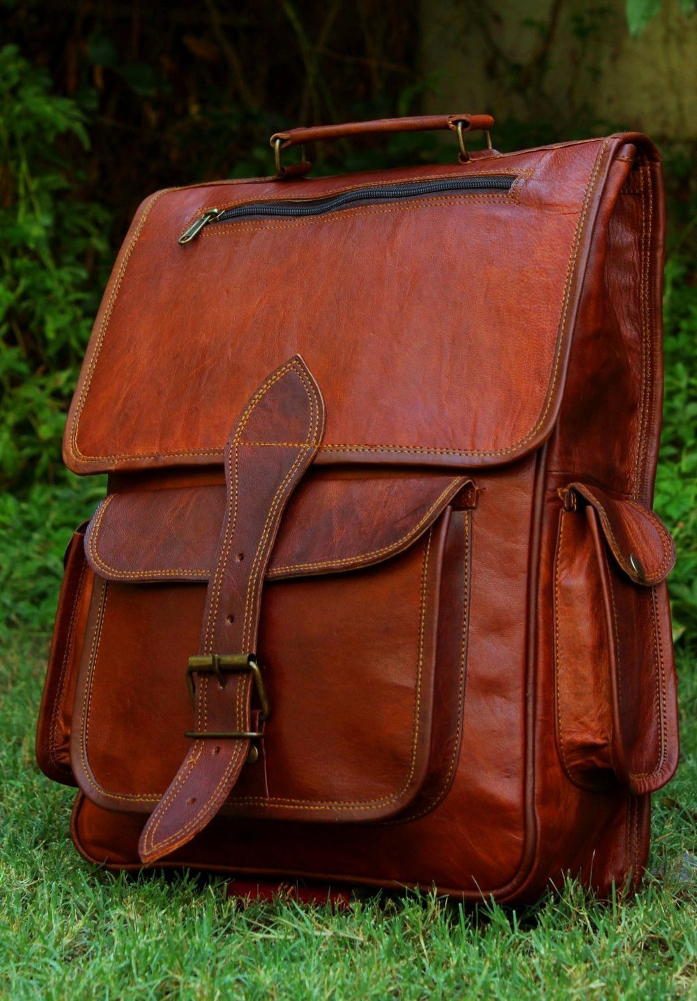 Old school leather backpack best sale