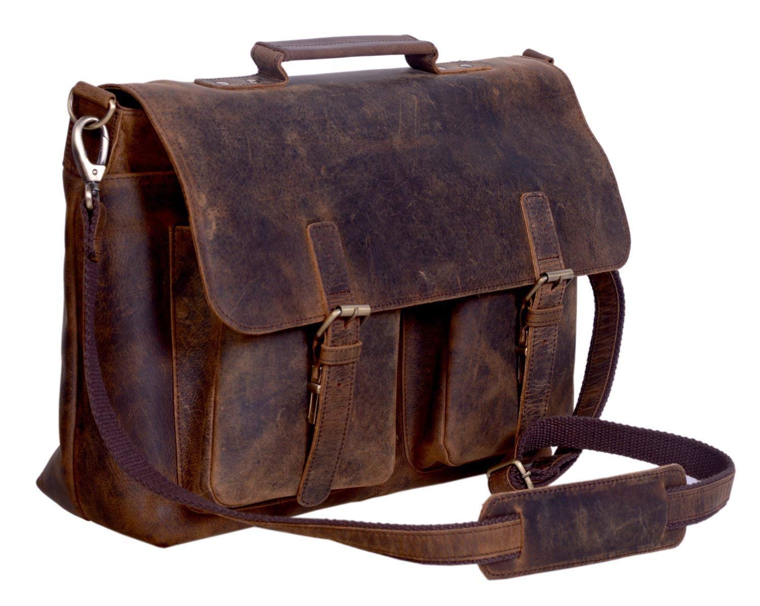 Cuero 15 Inch Retro Buffalo Hunter Leather Laptop Messenger Bag Office Briefcase College Bag - cuerobags
