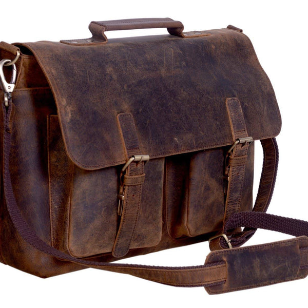 Cuero 15 inch retro buffalo hunter leather laptop messenger bag