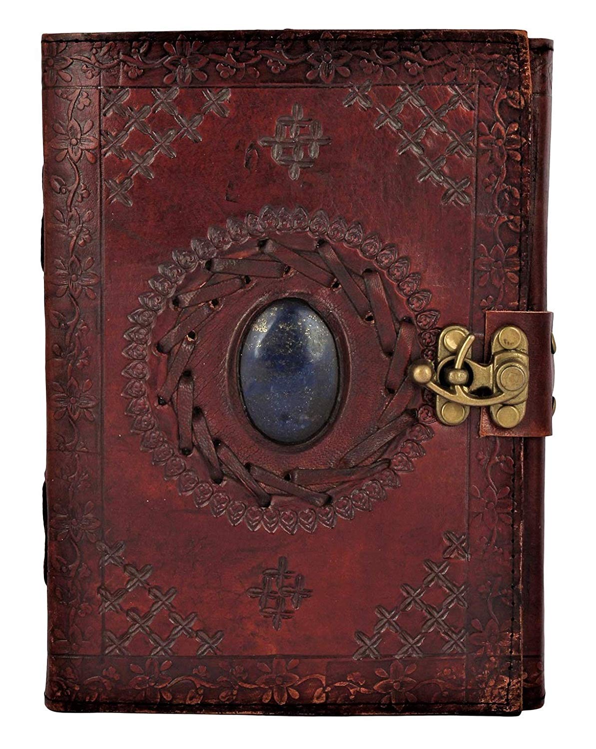 Leather journal with semi-precious stone & buckle closure leather diary gift for him her - cuerobags