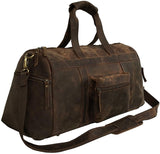 Genuine Leather Duffel | Travel Carry On Overnight Weekend Leather Bag | Sports Gym Duffel Holdall for Men and women (21" x 9" x 10.5" inches (Brown Color) - cuerobags