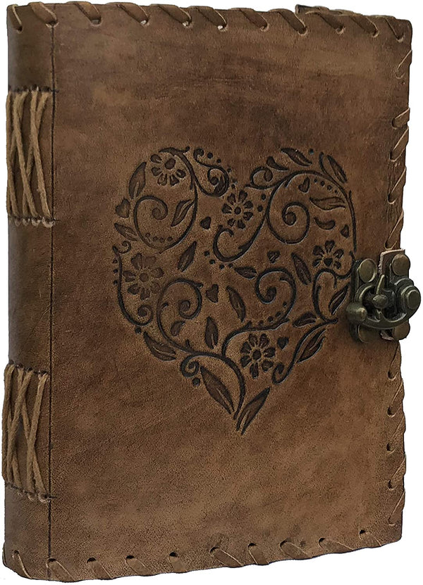 Leather Heart Embossed Antique Journal | Buy personalized leather journal online