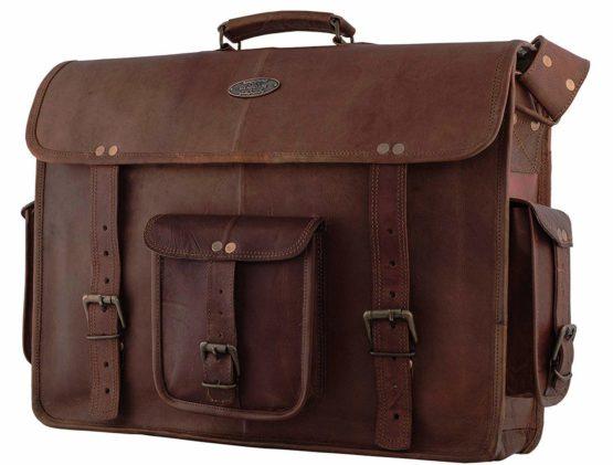 18 Inch Vintage Handmade Leather Messenger Bag for Laptop Briefcase Satchel Bag - cuerobags
