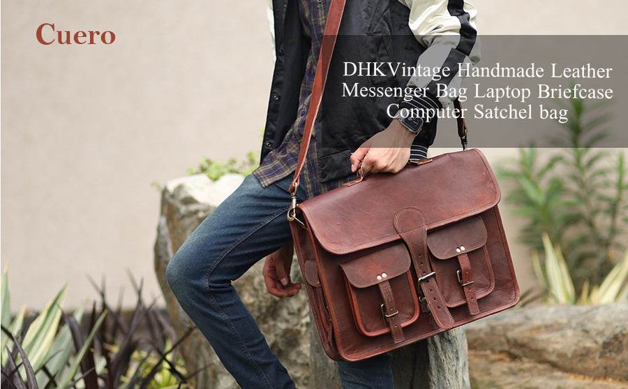 18 Inch Vintage Handmade Leather Travel Messenger Office Crossbody Bag cuerobags