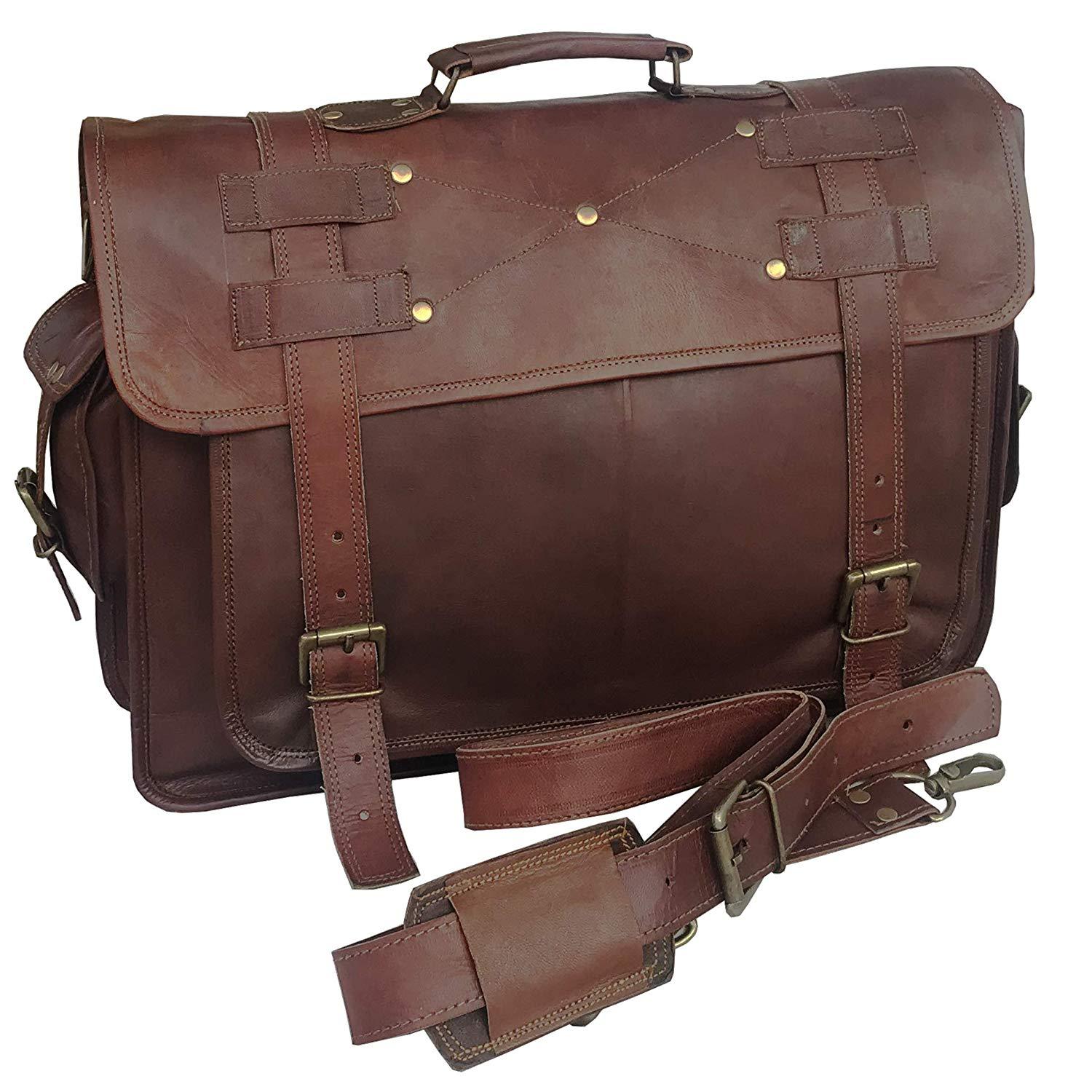 18 Inch Retro Leather Laptop Messenger Bag Office Briefcase College Bag For Women - cuerobags