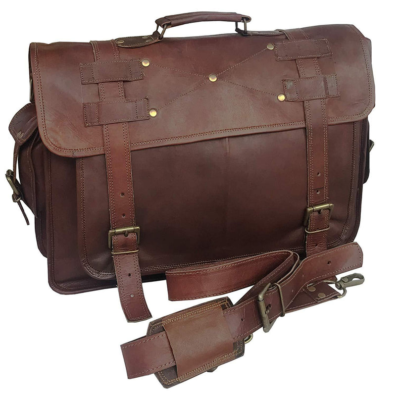 18 Inch Retro Leather Laptop Messenger Bag Office Briefcase College Bag For Women - cuerobags