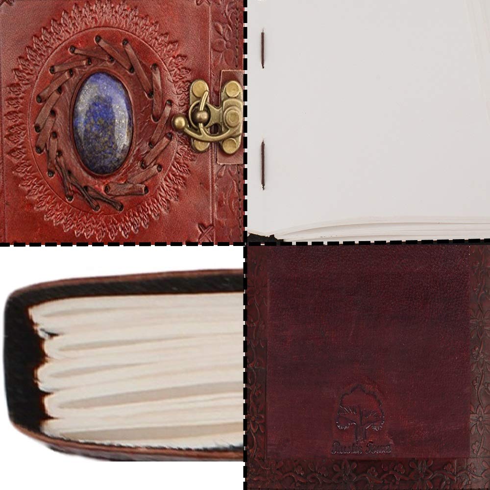 Leather journal with semi-precious stone & buckle closure leather diary gift for him her - cuerobags