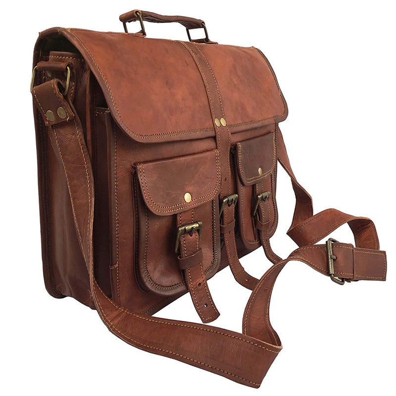 13" VINTAGE HANDMADE LEATHER MESSENGER BAG FOR LAPTOP BRIEFCASE BEST COMPUTER SATCHEL SCHOOL DISTRESSED BAG - cuerobags