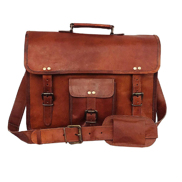 C Cuero 18 inch Leather Briefcases Laptop Messenger Bags for Men and Women Best Office School College Satchel Bag
