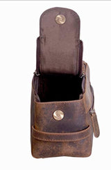 Genuine Buffalo Leather Unisex Toiletry Bag Travel Dopp Kit (Distressed Tan)
