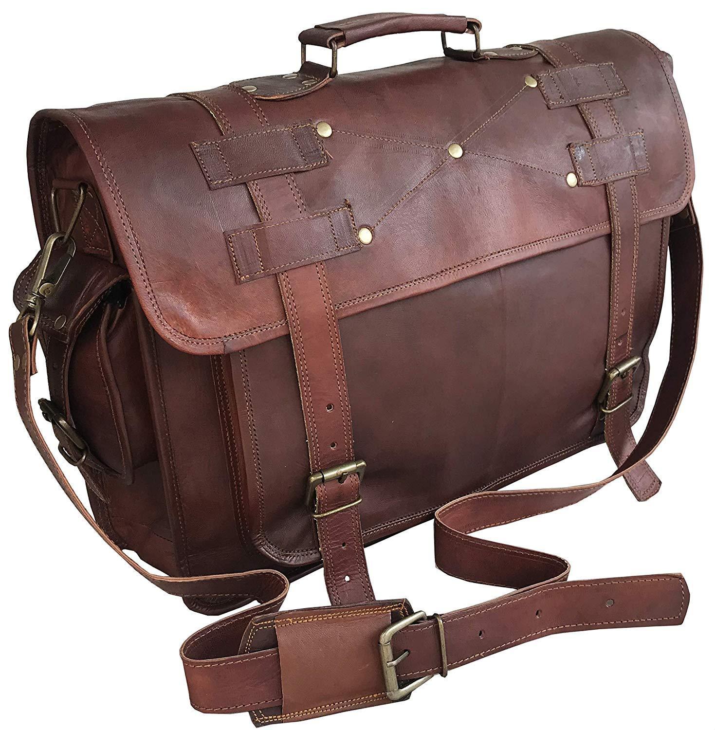 18 Inch Retro Leather Laptop Messenger Bag Office Briefcase College Bag For Women - cuerobags