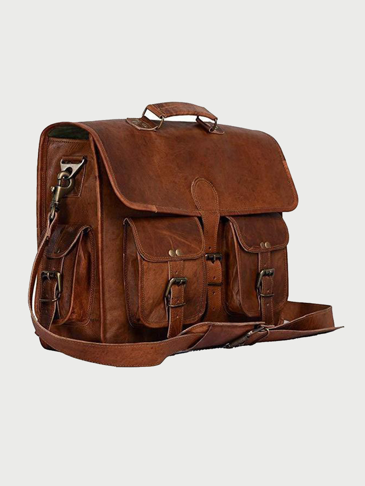 HANDMADE BROWN VINTAGE LEATHER BRIEFCASE BAG ( 15",16",18" ) - cuerobags
