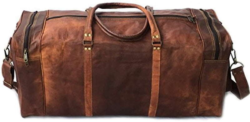 30&quot; Inch Real Goat Vintage Leather Large Handmade Travel Luggage Bags in Square Big Large Brown bag Carry On (28 inch)