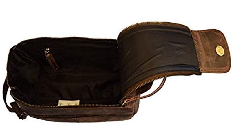 Genuine Buffalo Leather Unisex Toiletry Bag Travel Dopp Kit Grooming and Shaving Kit for Men Women