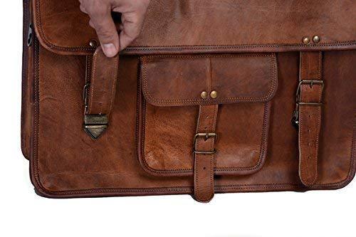 18 Inch Vintage Men's Brown Handmade Leather Briefcase Best Laptop Messenger Bag Satchel - cuerobags