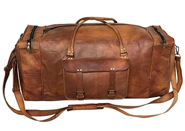 Large Leather 32 Inch Luggage Duffel Weekender Travel Overnight Carry One Duffel Bag For Men