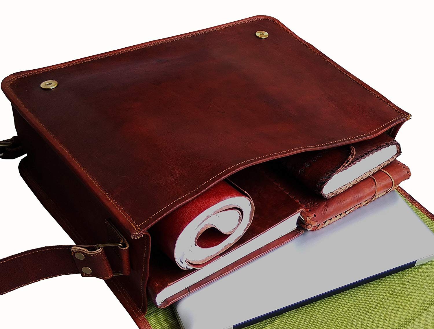 Leather Laptop Messenger Bag Vintage Briefcase Satchel For Men And Women- 16 Inch - cuerobags
