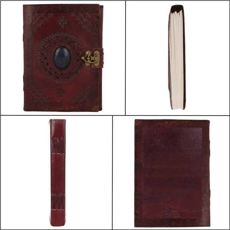 Leather journal with semi-precious stone & buckle closure leather diary gift for him her - cuerobags