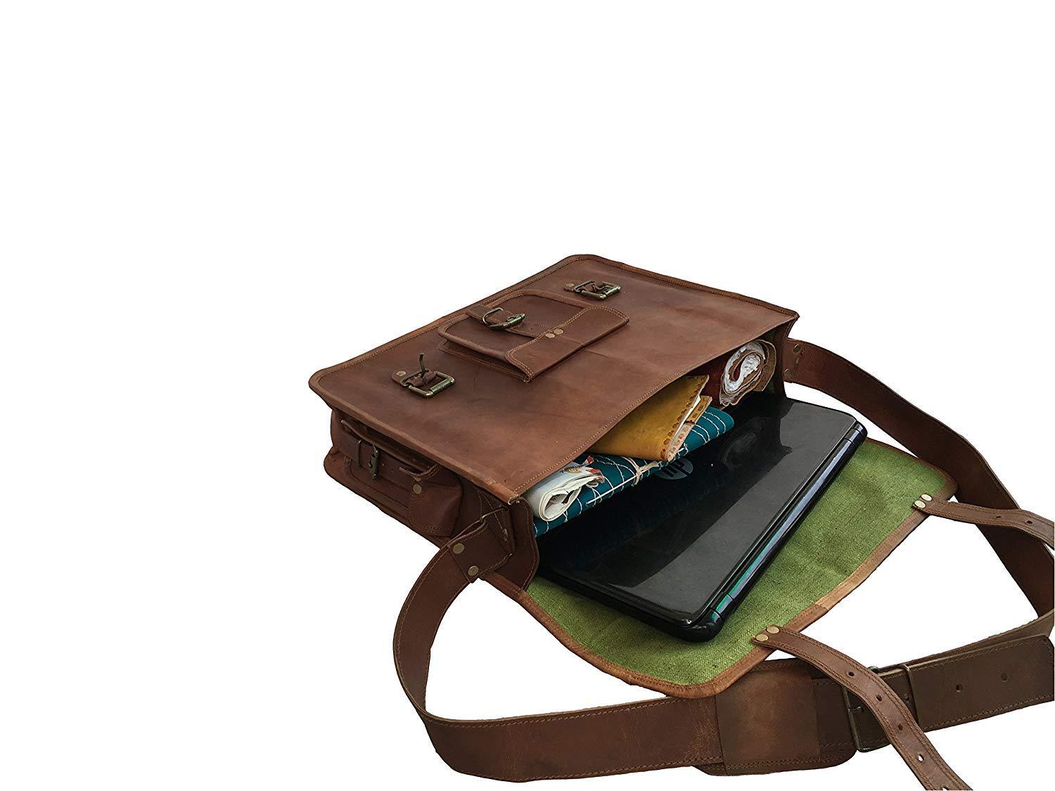 18 Inch Vintage Handmade Leather Messenger Bag for Laptop Briefcase Satchel Bag - cuerobags