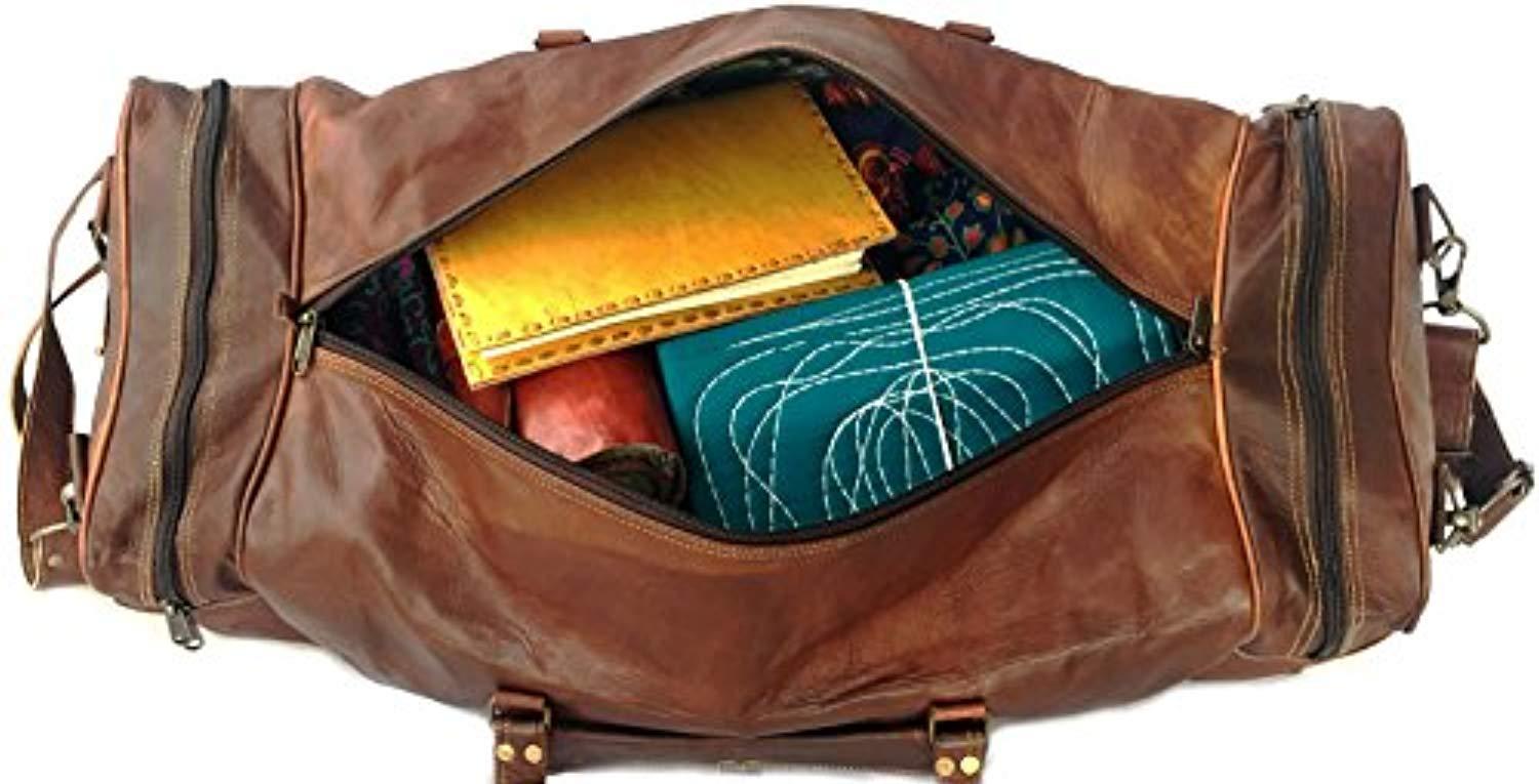 30&quot; Inch Real Goat Vintage Leather Large Handmade Travel Luggage Bags in Square Big Large Brown bag Carry On (28 inch)