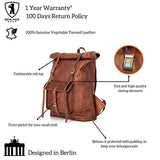 Roll Top Backpack Rucksack for Women Men Vintage Water Resistant Leather Brown Big xl