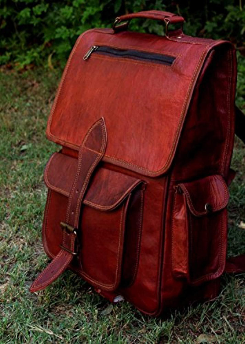 16 Inch Genuine Leather Retro Rucksack Backpack Bag , Picnic Bag Travel
