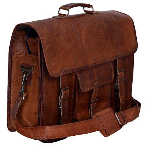 18 Inch Vintage Men's Brown Handmade Leather Briefcase Best Laptop Messenger Bag Satchel - cuerobags