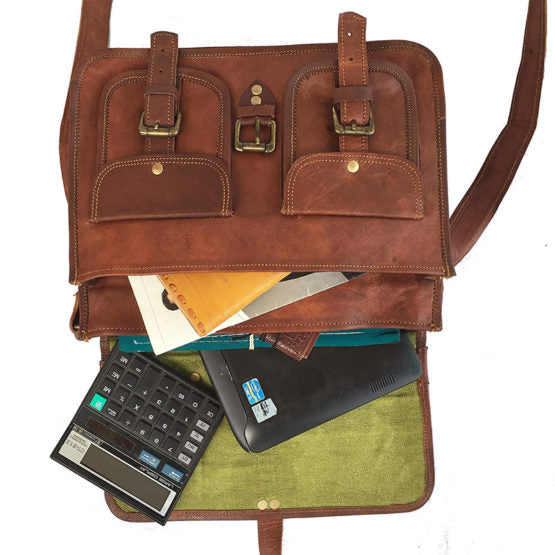 13" VINTAGE HANDMADE LEATHER MESSENGER BAG FOR LAPTOP BRIEFCASE BEST COMPUTER SATCHEL SCHOOL DISTRESSED BAG - cuerobags