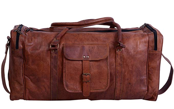 Leather Duffel Bag Large 24 Inch Square Duffel Travel Gym Sports Overnight Weekender Leather Bag for Men and Women - cuerobags