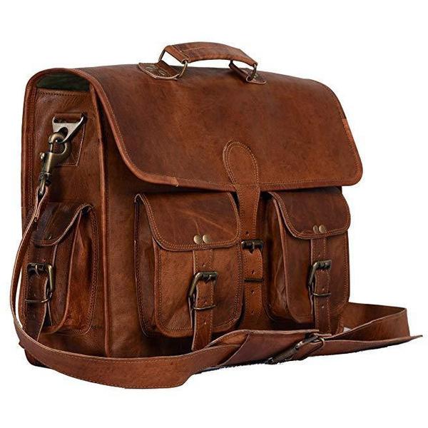 HANDMADE BROWN VINTAGE LEATHER BRIEFCASE BAG ( 15",16",18" ) - cuerobags
