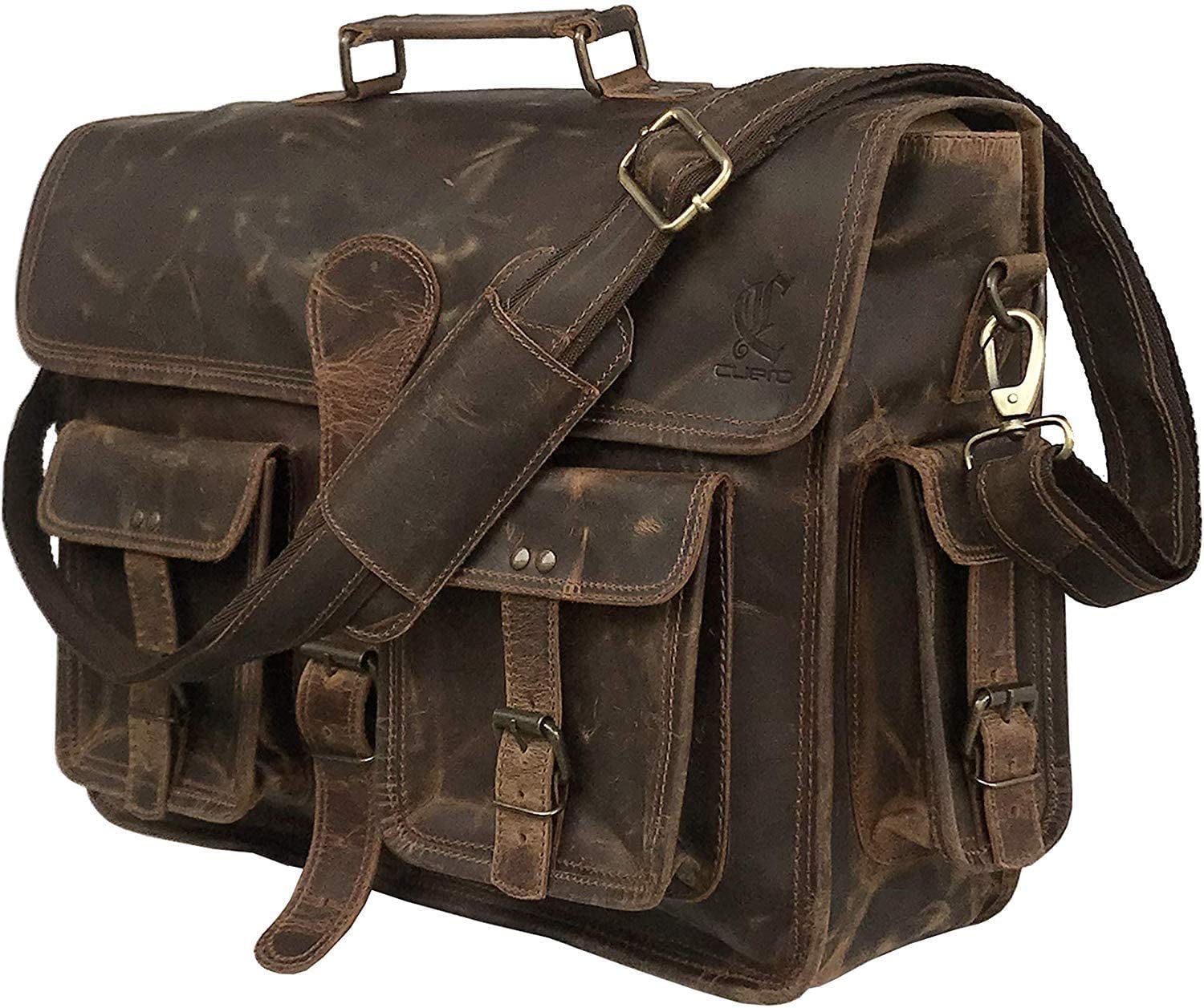 Leather Laptop Messenger Bag Vintage Briefcase Satchel for Men and Women (VINTAGE BROWN) 18 inch