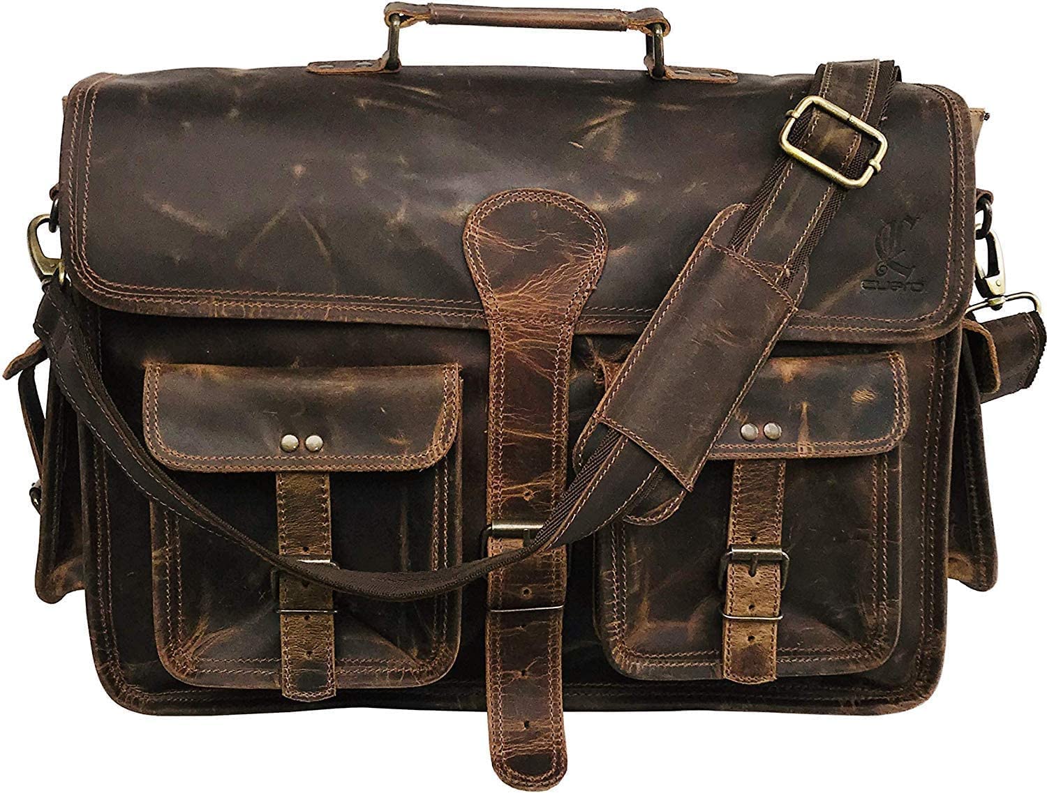 Leather Laptop Messenger Bag Vintage Briefcase Satchel for Men and Women (VINTAGE BROWN) 18 inch