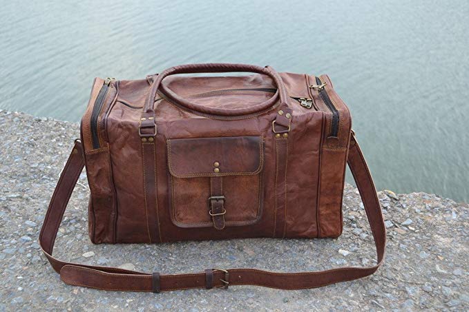 21 Inch Vintage Leather Duffel Travel Gym Sports Overnight Weekend Duffel Bag - cuerobags