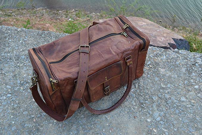 21 Inch Vintage Leather Duffel Travel Gym Sports Overnight Weekend Duffel Bag - cuerobags