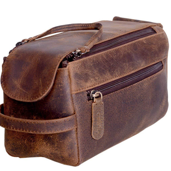 Genuine Leather Toiletry Bag for Men or Women - Travel Shaving Dopp Ki