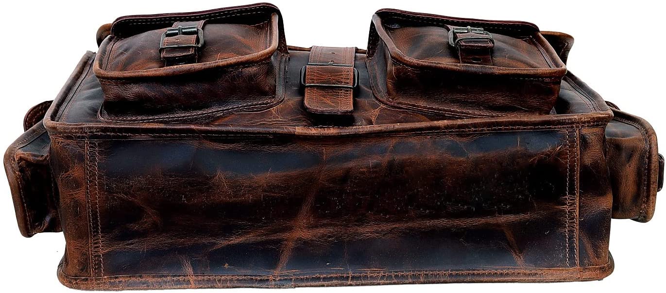 Leather Laptop Messenger Bag Vintage Briefcase Satchel for Men and Women (VINTAGE BROWN) 18 inch