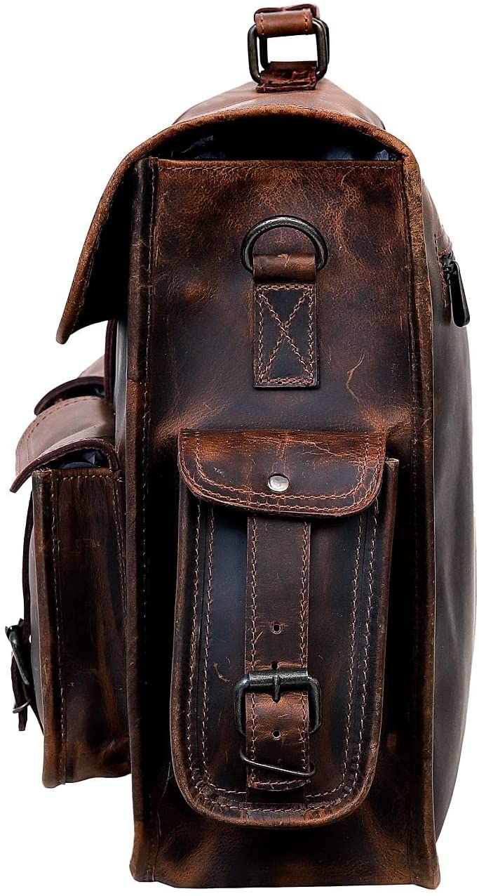 Leather Laptop Messenger Bag Vintage Briefcase Satchel for Men and Women (VINTAGE BROWN) 18 inch