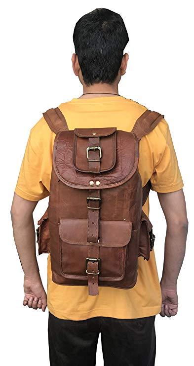 24'' Genuine Leather Vintage Handmade Casual College Day-Pack Cross Body Messenger Laptop Backpack Travel Rucksack - cuerobags