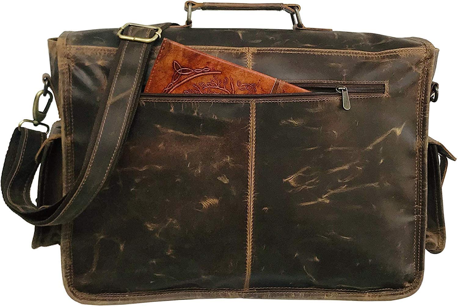 Leather Laptop Messenger Bag Vintage Briefcase Satchel for Men and Women (VINTAGE BROWN) 18 inch