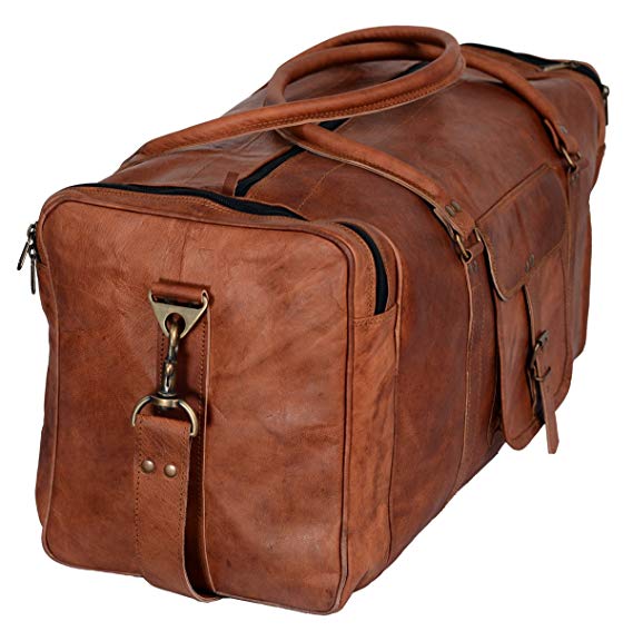 Leather Duffel Bag Large 24 Inch Square Duffel Travel Gym Sports Overnight Weekender Leather Bag for Men and Women - cuerobags