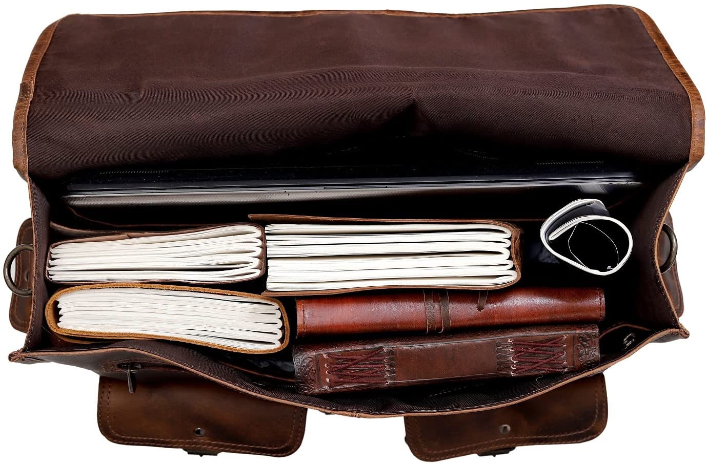 Leather Laptop Messenger Bag Vintage Briefcase Satchel for Men and Women (VINTAGE BROWN) 18 inch