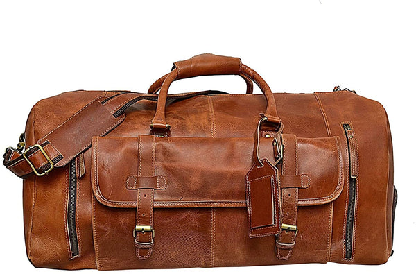 24" Large leather Travel Bag Duffel bag + Leather Toiletry Bag Travel Dopp Kit Made With High Class Buffalo Leather